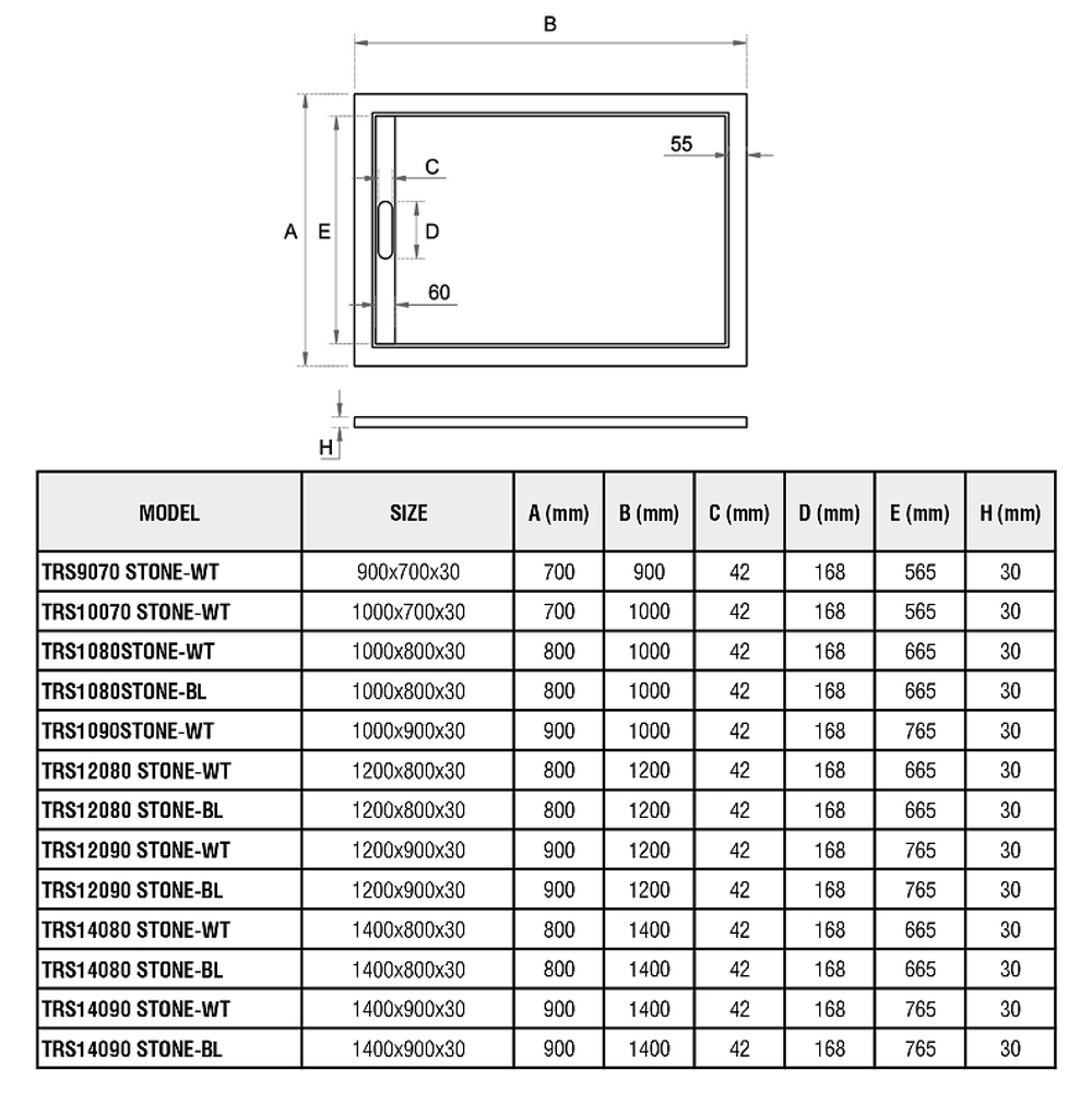 Душевой поддон из искусственного камня WeltWasser WW TRS 14080 STONE-BL 140x80 10000004383 Черный