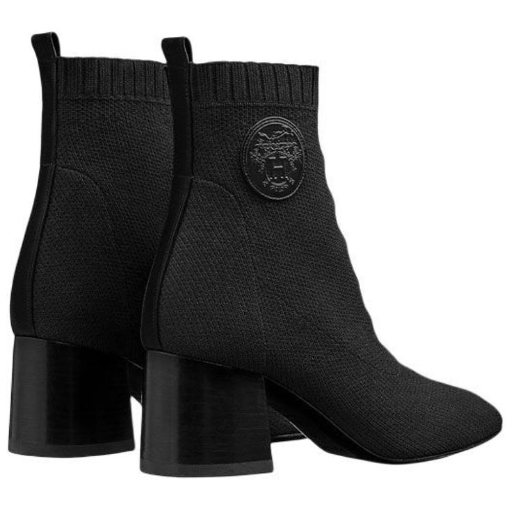 HERMES Volver Cotton Fabric Ankle Boots 6cm Women"s Black