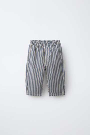ZARA БРЮКИ ИЗ ТВИЛА В ПОЛОСКУ, СИНИЙ/ИНДИГО