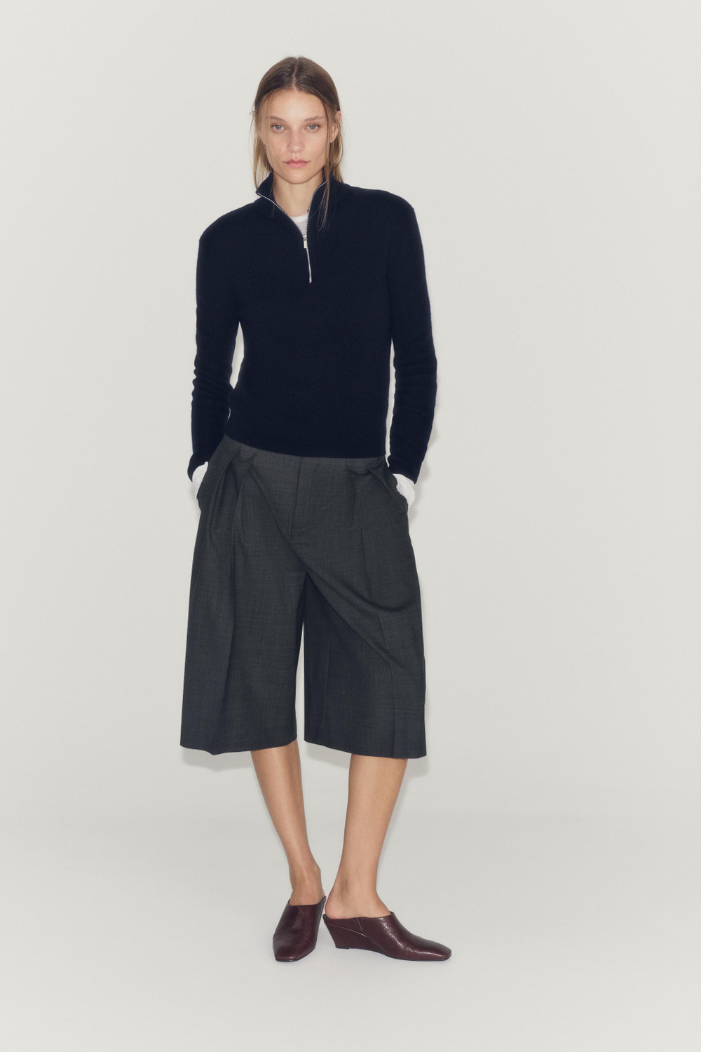 ZARA КОЖАНЫЕ МЮЛИ НА ТАНКЕТКЕ, КОРИЧНЕВЫЙ