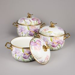 НАБОР КАСТРЮЛЬ AGNESS ЭМАЛИРОВАННЫХ СЕРИЯ "IRISES", 6ПР. 2,1Л, 2,8Л И 3,8Л