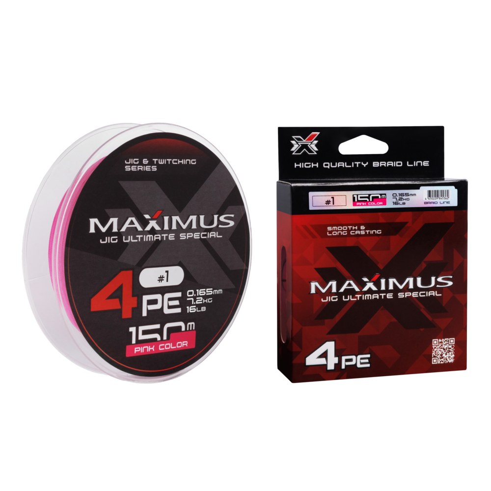 Плетеный шнур Maximus 4PE / #1 / 0.165 мм / Pink / 150 м