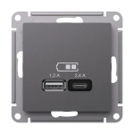 ATLASDESIGN USB РОЗЕТКА А+С, 5В/2,4А, 2х5В/1,2А, механизм, БАЗАЛЬТ