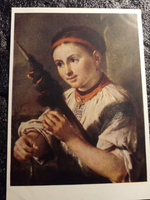 Винтажная открытка СССР В. А. Тропинин "Пряха"