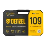 Набор инструментов, 1/2", 1/4", CrV, S2, пластиковый кейс, 109 предметов Denzel