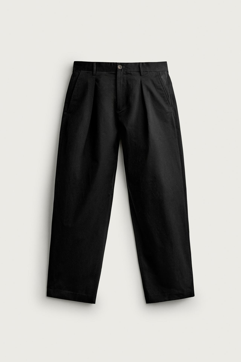 ZARA БРЮКИ ЧИНОС REGULAR FIT СО СКЛАДКАМИ, ЧЕРНЫЙ