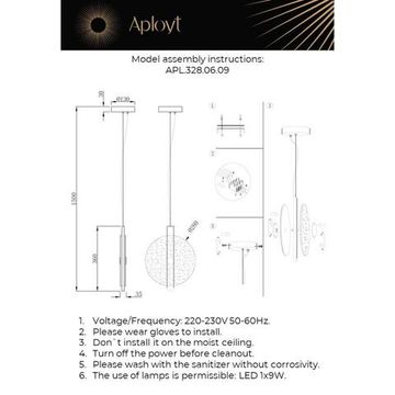 Подвесной светодиодный светильник 9W 3000K APL.328.06.09 латунь Lorentayn Aployt
