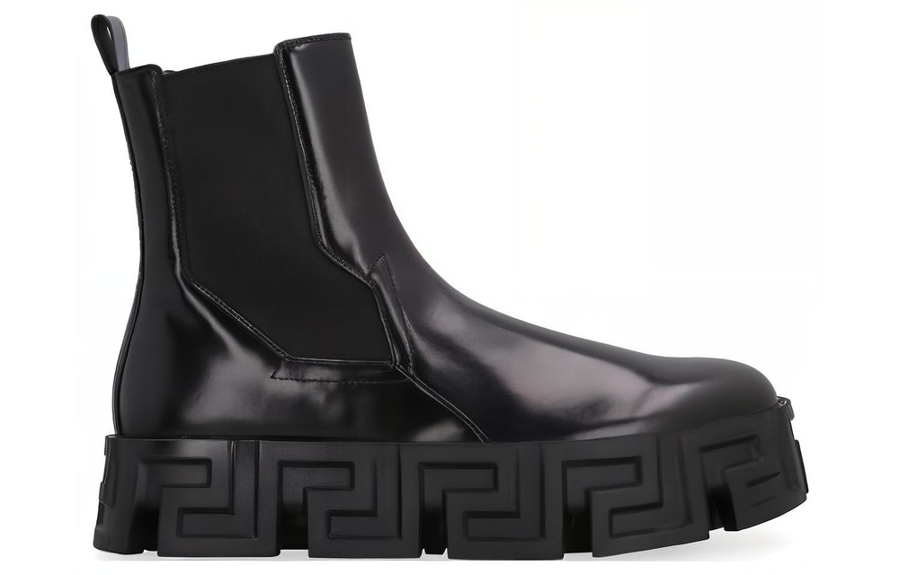 VERSACE Calfskin Short Chelsea Boots Men"s Black