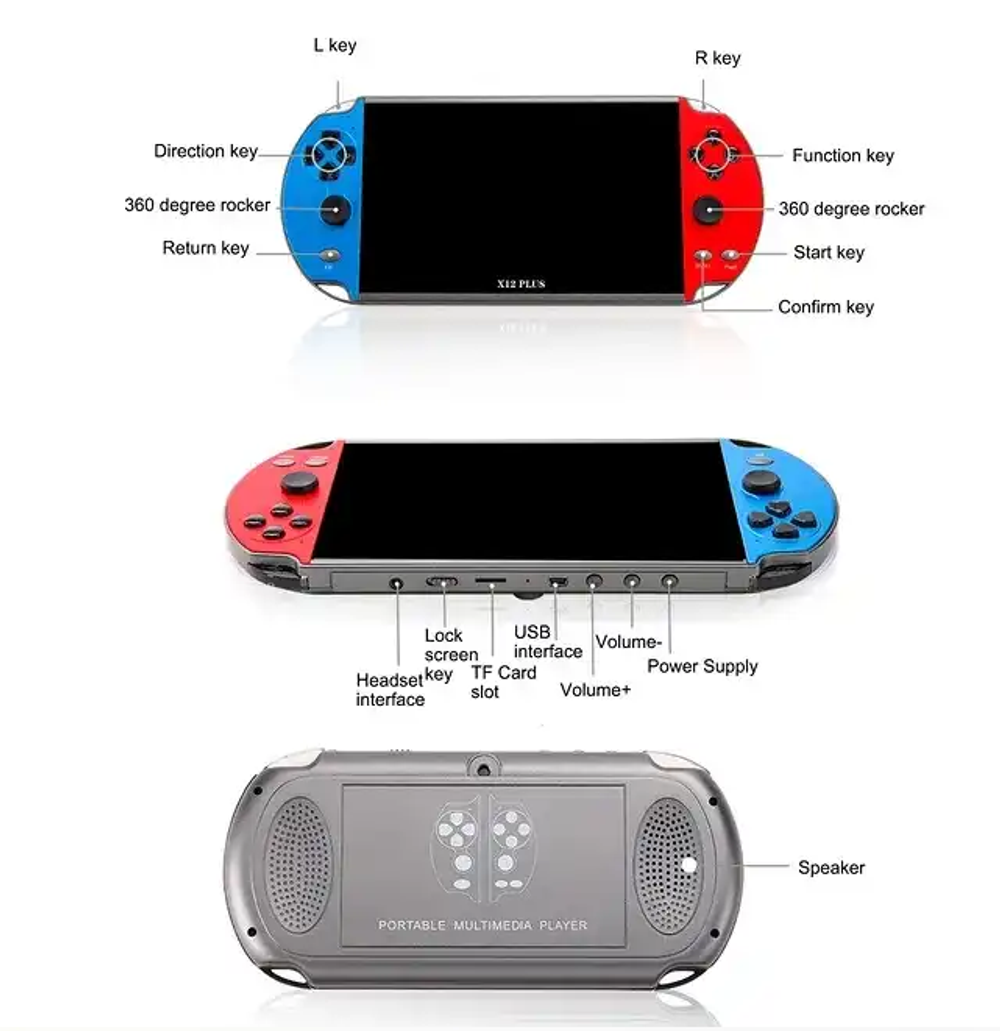 Консоль игровая X12 Plus, 7 дюймов, 16/48 ГБ, 2000 игр, 8/16/32/128 бит, портативная приставка