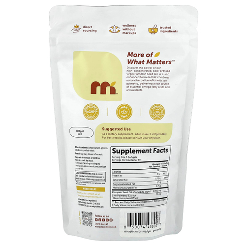 Micro Ingredients, масло семян тыквы с сереноей, 150 капсул