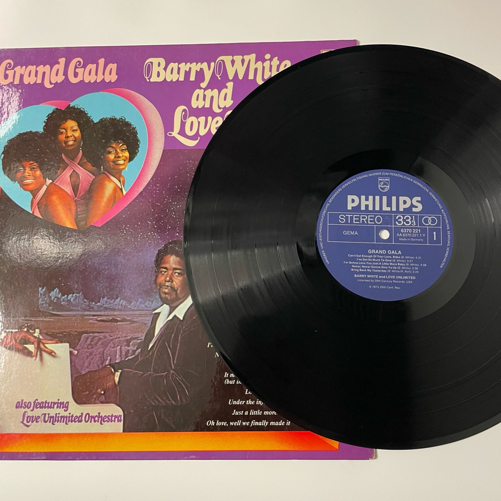 Винтажная виниловая пластинка LP Barry White And Love Unlimited, Also Featuring Love Unlimited Orchestra, Grand Gala (Германия 1974) Never, Never Gonna Give Ya Up