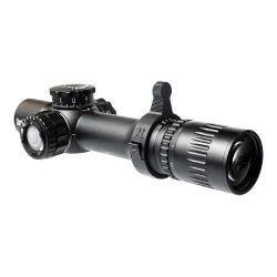 Прицел March-F 1-10x24 Shorty DR-TR1FB FFP+SFP 30мм, с кронштейном - вид со стороны окуляра с рычагом смены кратности