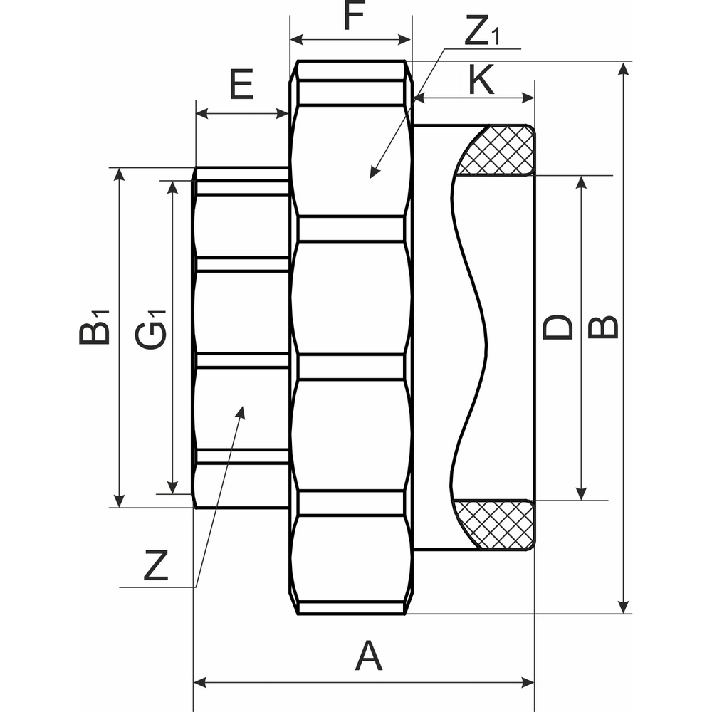 Муфта комб. разъемная, вн 25х1" EVER® СЕРЫЙ (Россия)