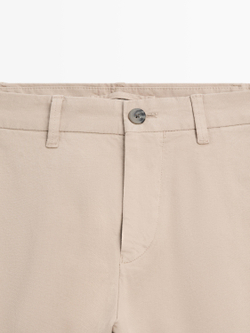 Massimo Dutti Зауженные брюки из смесовой хлопковой ткани, бежевый