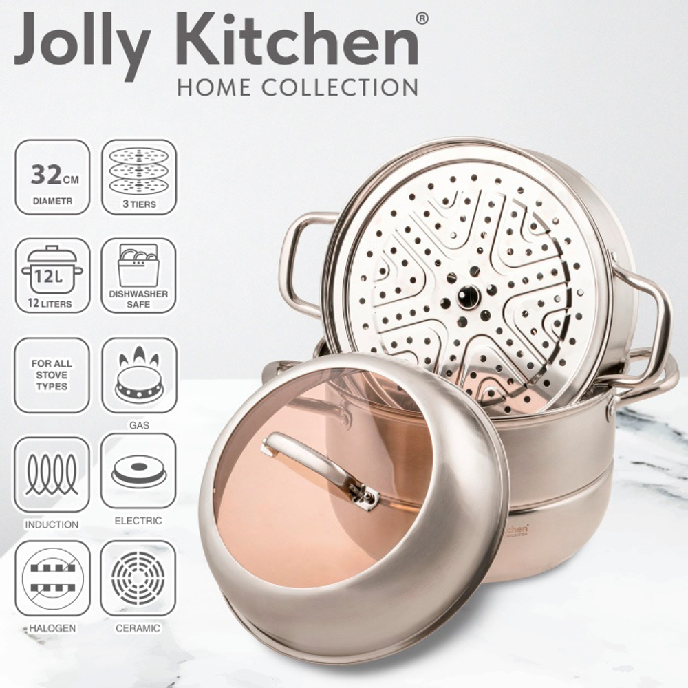 Мантоварка-пароварка Jolly Kitchen три яруса, диаметр 32 см, нержавеющая сталь