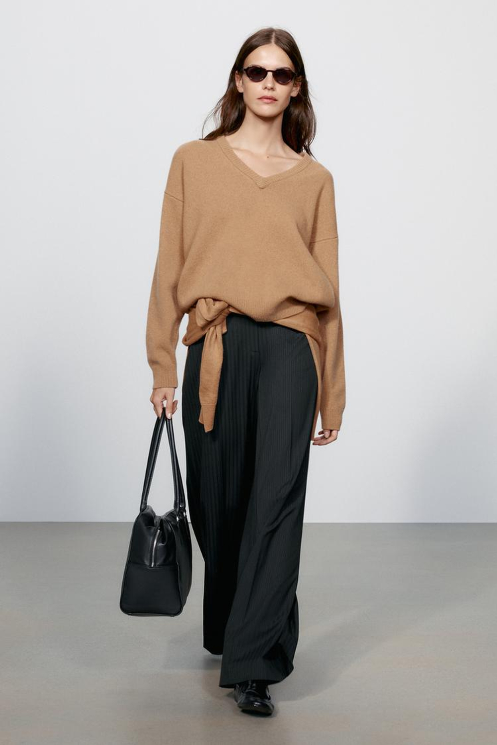 ZARA СВИТЕР ИЗ КАШЕМИРА И ШЕРСТИ С V-ОБРАЗНЫМ ВЫРЕЗОМ, РЫЖЕВАТО-КОРИЧНЕВЫЙ