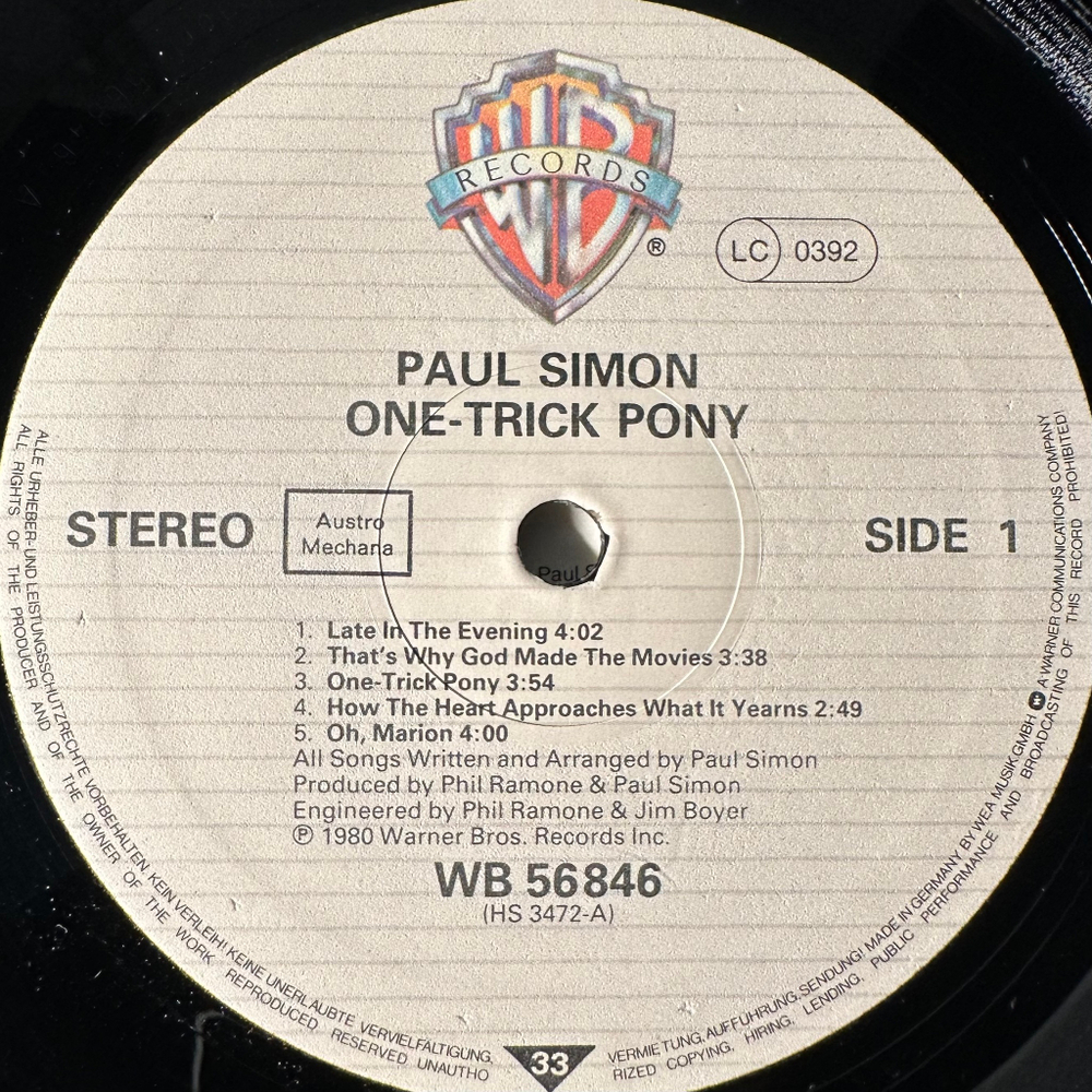 Paul Simon ‎– One-Trick Pony (Австрия 1980г.)