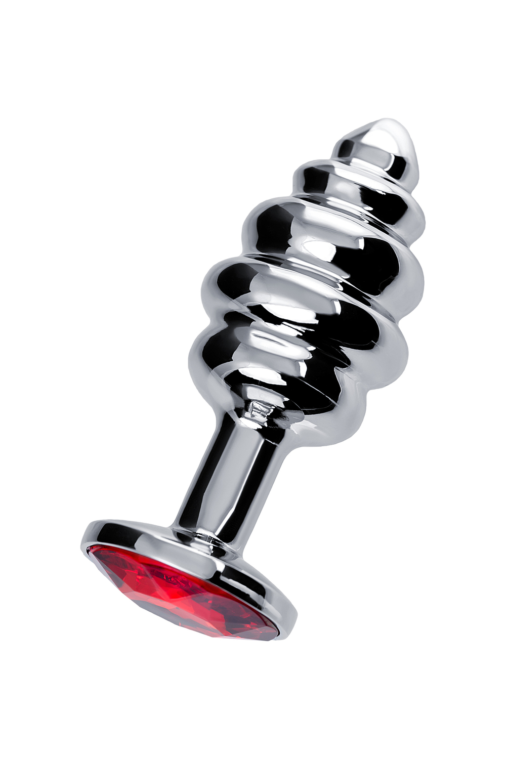 Анальная пробка Butt Plug Silver ребристая рубин 7,2 см