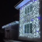 Гирлянда для улицы ЗАНАВЕС «Мерцание» ш2.0* в6.0 м 960 ламп LED, прозрач.пров,1 реж.,IP-54, Белый, синий мерцает (возможность соединения)
