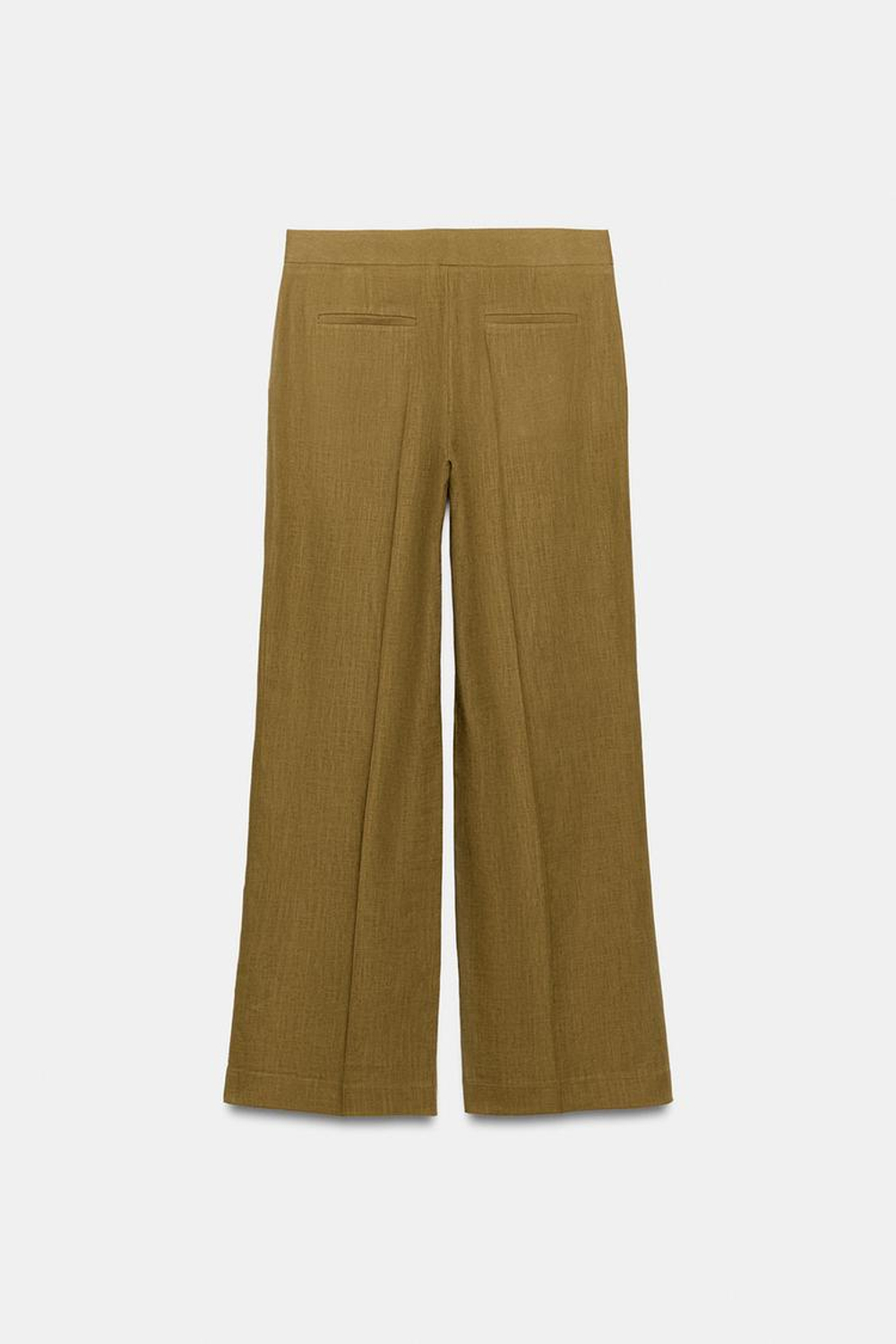 ZARA БРЮКИ ПРЯМОГО КРОЯ ИЗ ЛЬНА, ЦВЕТ ОЛИВКОВОГО МАСЛА