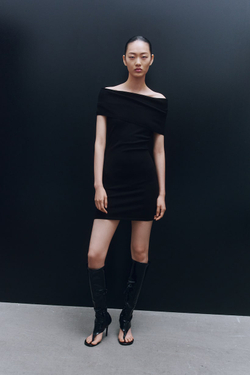 H&M X WARDROBE.NYC Тонкое трикотажное платье с открытыми плечами, черный