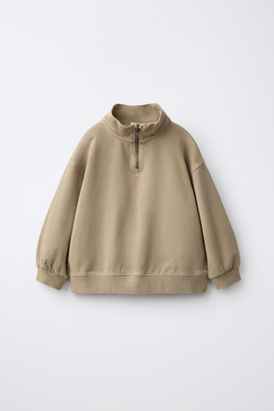 ZARA ОДНОТОННАЯ ТОЛСТОВКА НА МОЛНИИ, ПЕСОЧНЫЙ