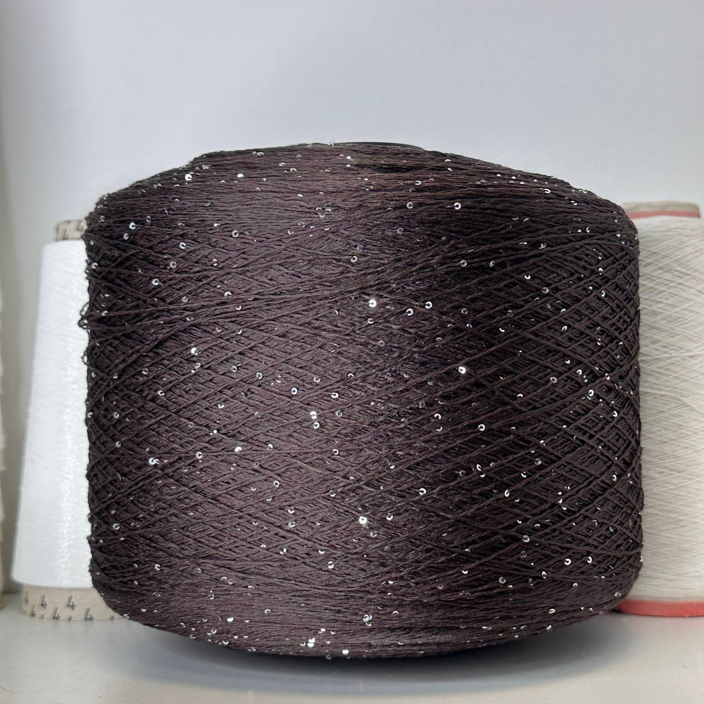 LINETTE PAILLETES - 80% лен, 20% п/а, микропайетки 2мм, ; 450м\100гр; цвет: коричневый, пайетки серебро MP