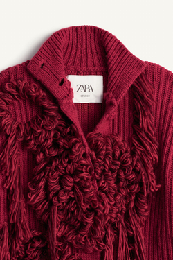 ZARA ДЛИННОЕ ТРИКОТАЖНОЕ ПАЛЬТО — LIMITED EDITION, ВИННЫЙ