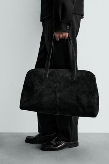 ZARA КОЖАНАЯ ДОРОЖНАЯ СУМКА, ЧЕРНЫЙ