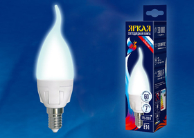 Лампа светодиодная LED-CW37 7W/NW/E14/FR PLP01WH Форма "свеча на ветру" матовая, ЯРКАЯ 4000К UL-00002415