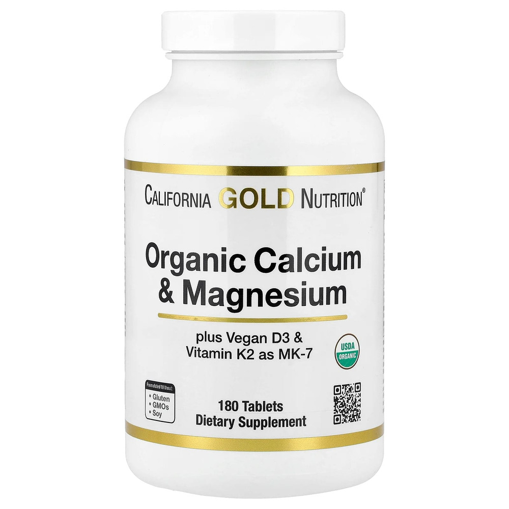 California Gold Nutrition, Органический кальций и магний плюс витамины D3 и K2, 180 таблеток