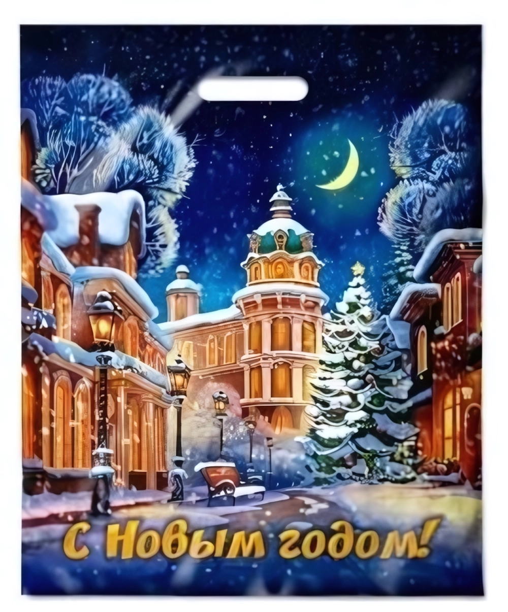 Пакет ПЭ с вырубной ручкой 38x47+6см (60) (Аллея огней) НГ ламинированный Интерпак (х50/500)