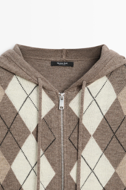 Massimo Dutti Вязаный кардиган с капюшоном на молнии, серый