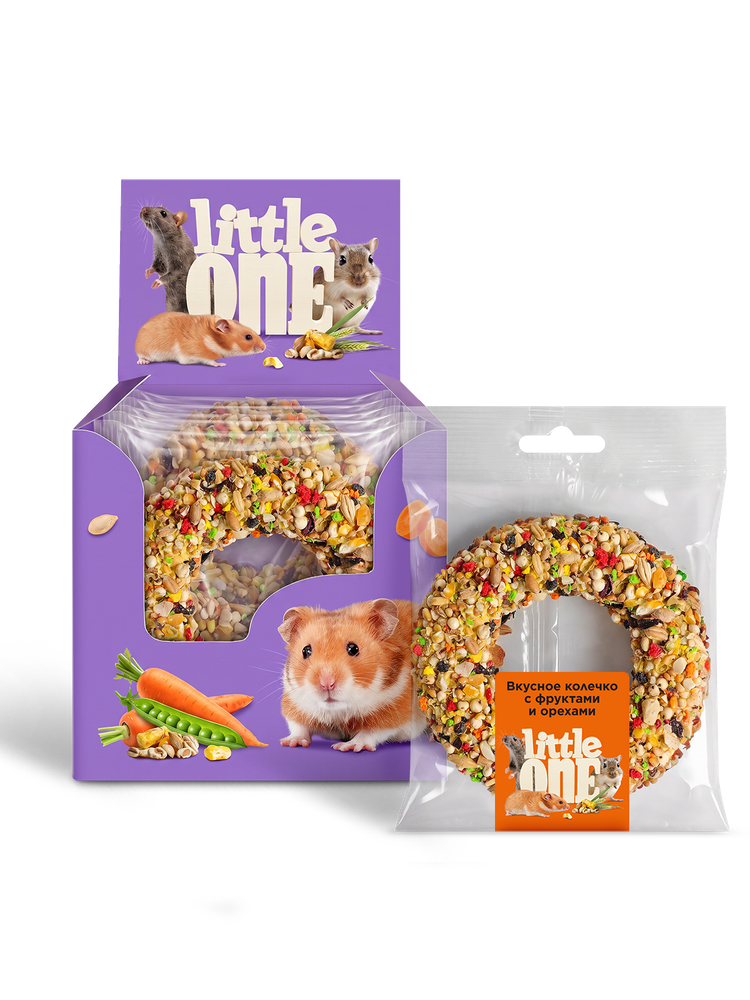 Вкусное колечко Little One с фруктами и орехами для хомяков, крыс, мышей и песчанок - 55 гр