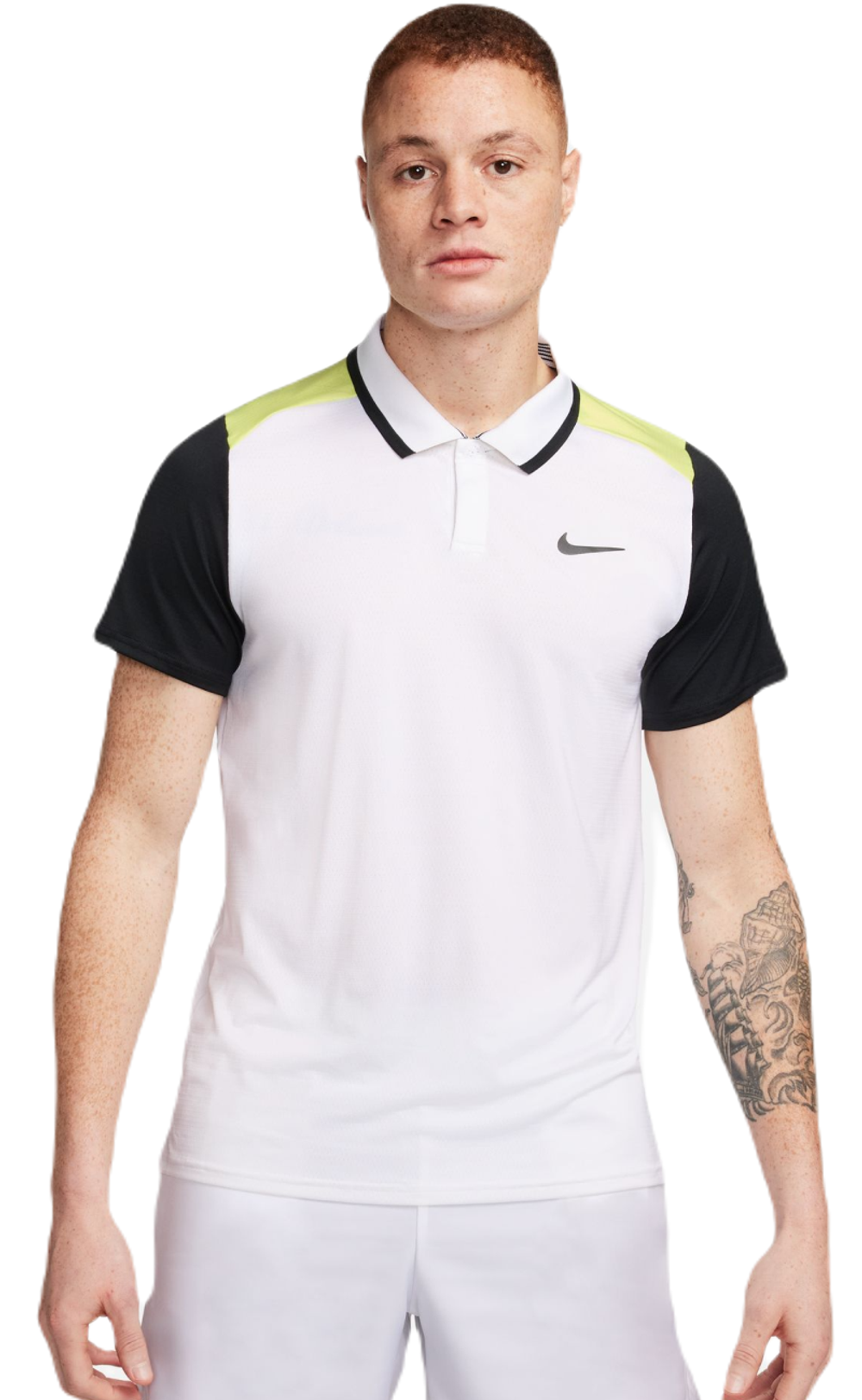 Мужское теннисное поло Nike Court Dri-Fit Advantage Polo - white/lt lemon twist/black/black