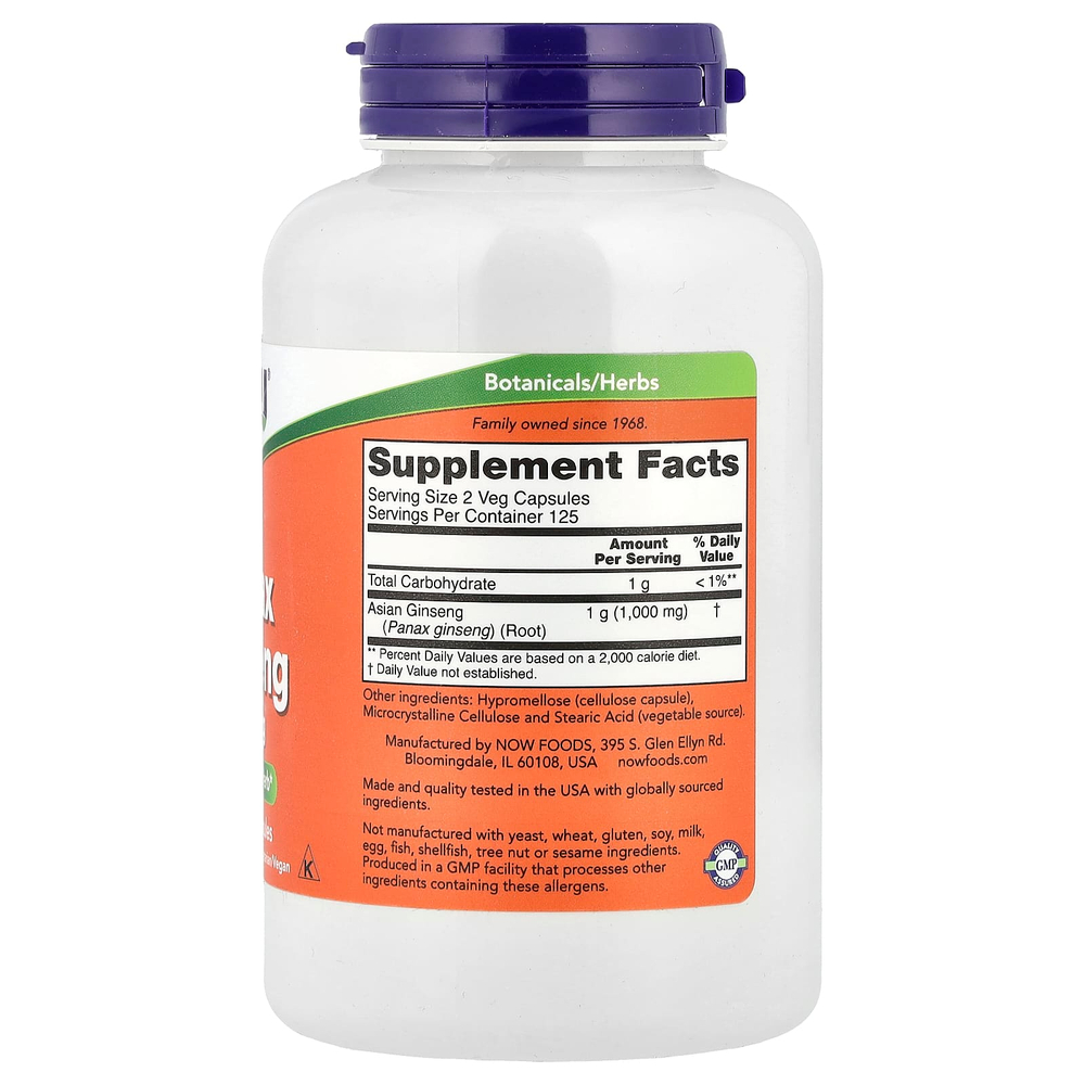 NOW Foods, женьшень обыкновенный, 500 мг, 250 растительных капсул