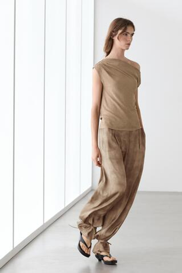 Massimo Dutti Струящиеся брюки с завязками, бежевый
