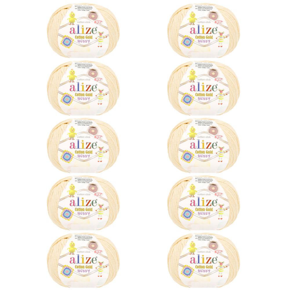 Пряжа Alize (Ализе) Cotton Gold Hobby New / уп.10 мот. по 50 г, 165 м, 67 молочно-бежевый