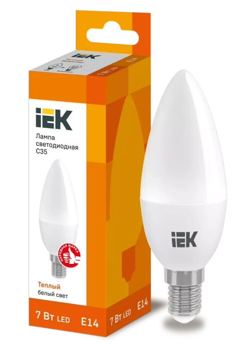 Лампа светодиодная ECO C35 свеча 7Вт 230В 3000К Е14 IEK LLE-C35-7-230-30-E14