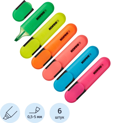 Набор текстовыделителей Kores Bright Liner Plus (толщина линии 0.5-5 мм, 6 цветов)