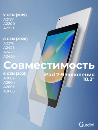 Стекло защитное для iPad 10.2" Gurdini Premium Glass 0.33 mm прозрачное
