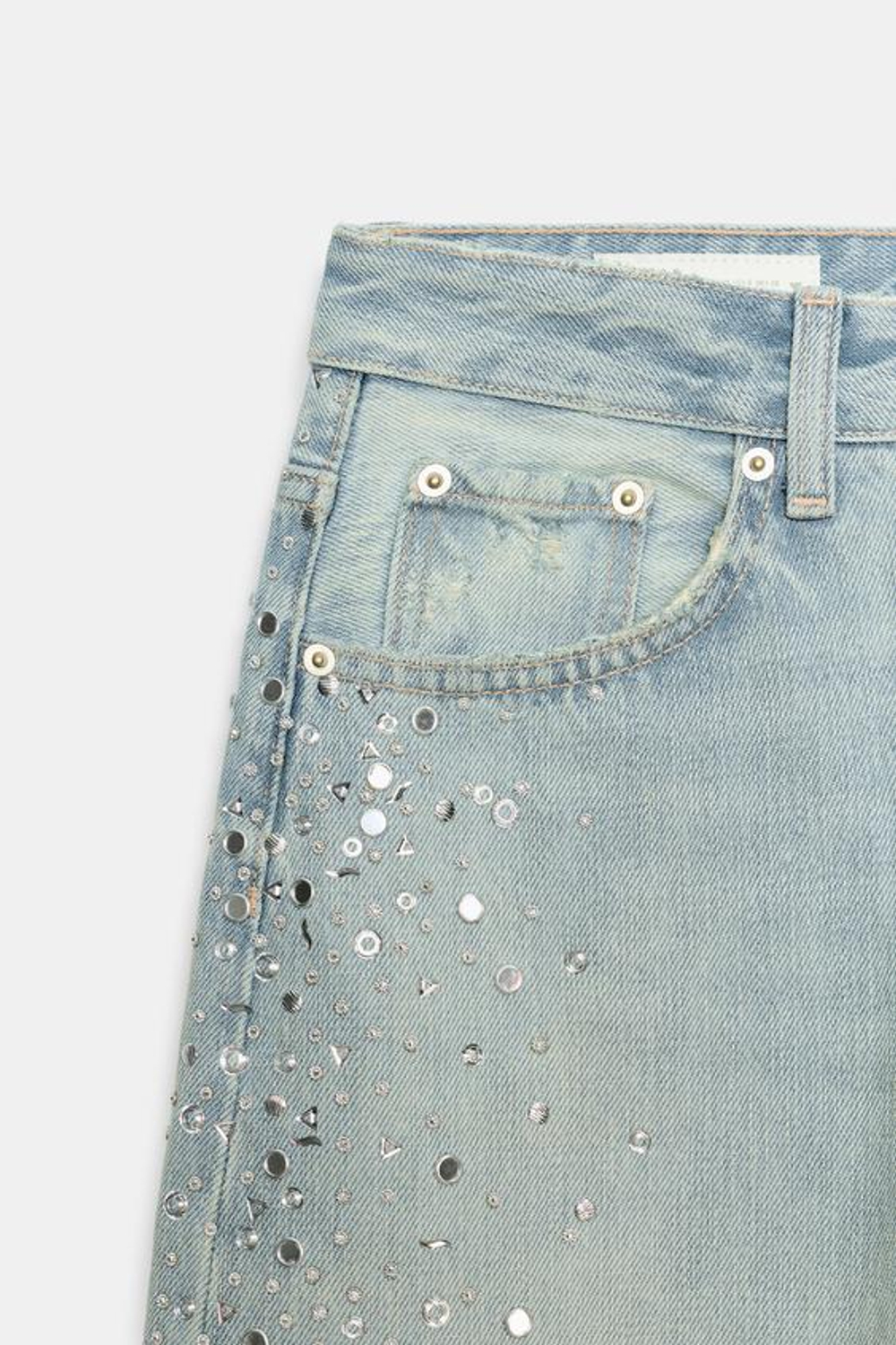 ZARA ДЖИНСЫ TRF BAGGY СО СТРАЗАМИ, СИНИЙ