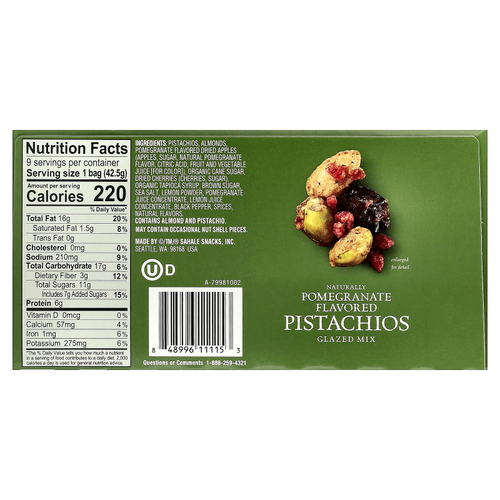 Sahale Snacks, глазированная смесь, гранат и фисташки, 9 пакетиков по 42,5 г (1,5 унции)