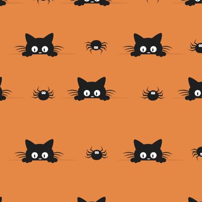 Котенок и паучки на оранжевом.