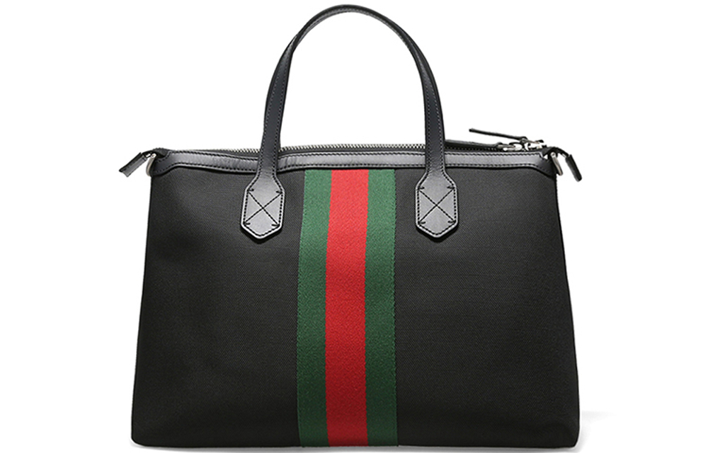 GUCCI Leather Canvas With Leather Canvas Bag, Tote Bag, Shopping Bag, Crossbody Bag, Handbag Large Men"s Black
