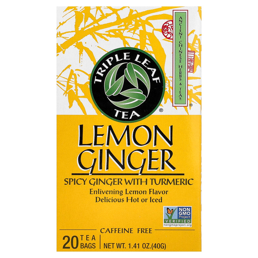 Triple Leaf Tea, чай с лимоном и имбирем, 20 чайных пакетиков, 40 г (1,41 унции)