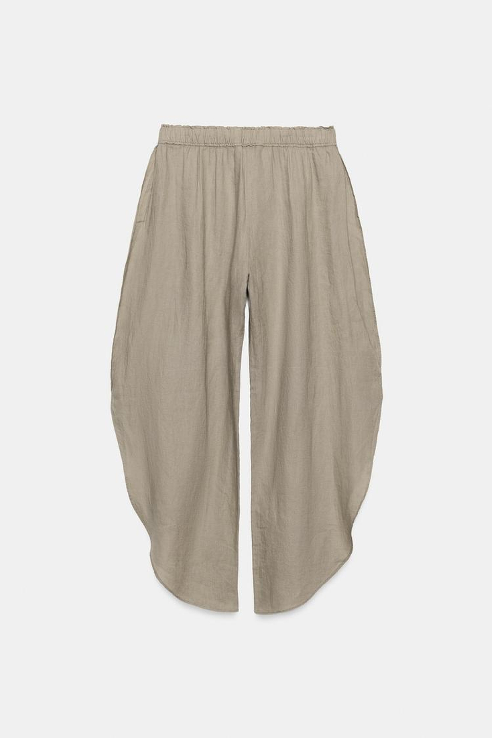 ZARA БРЮКИ ИЗ ЛЬНА С РАЗРЕЗАМИ — ZW COLLECTION, СЕРО-КОРИЧНЕВЫЙ