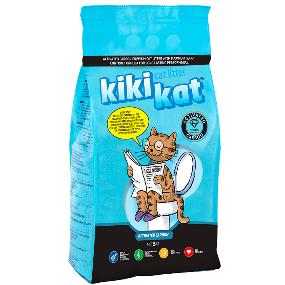 Наполнитель Kikikat комкующийся супер-белый активированный уголь для кошек 10 л