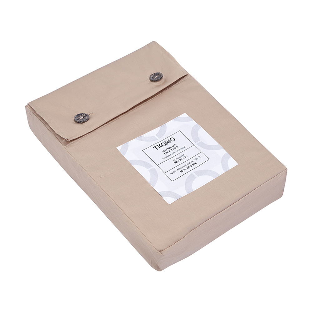 Простыня на резинке из премиального сатина 180х200х30 см | бежевый