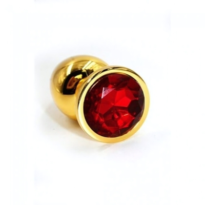 Металлическая анальная пробка Small red gold (Цвет: цвет пробки: золотой, цвет камня: красный)